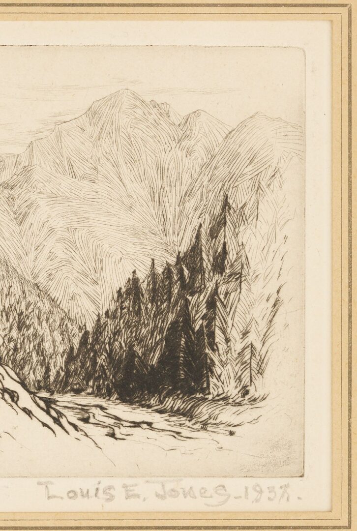 Lot 818: Two Louis Jones Smoky Mountains Etchings, Mountain Home & In The Great Smokies