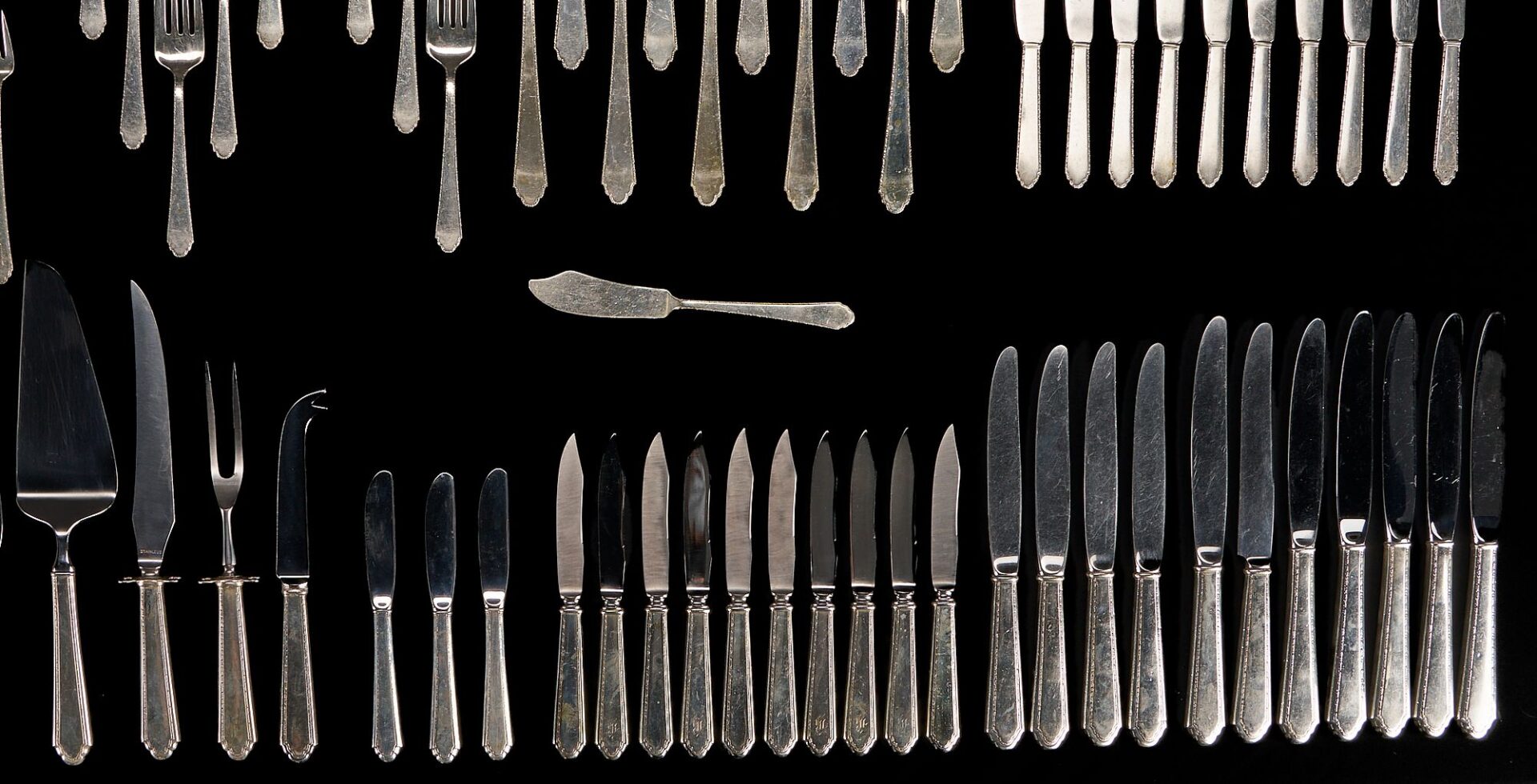 Lot 81: 137 Pcs. Lunt William and Mary Pattern Sterling Flatware, Service for 10
