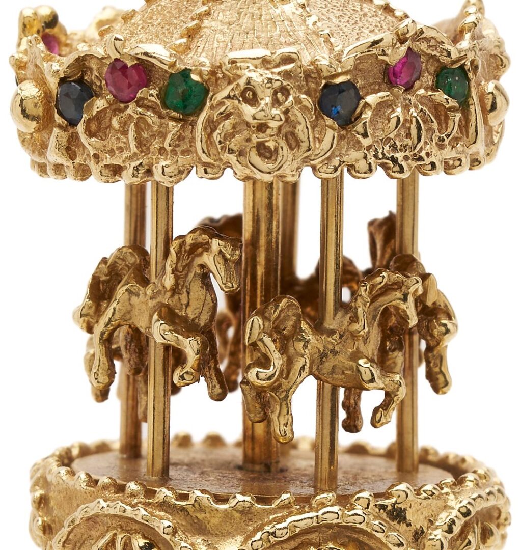 Lot 827: 14K Gold & Gemstone Carousel Pendant