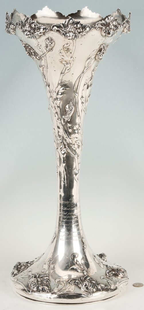 Lot 82: Large Sterling Silver Trophy Vase: Baltimore Horse Show  1904
