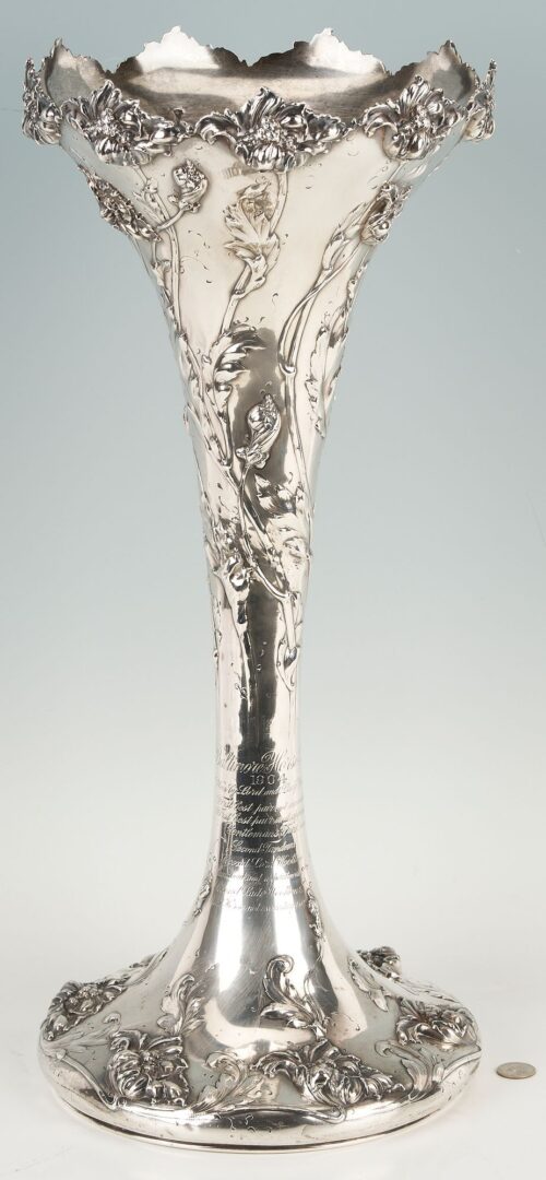 Lot 82: Large Sterling Silver Trophy Vase: Baltimore Horse Show  1904