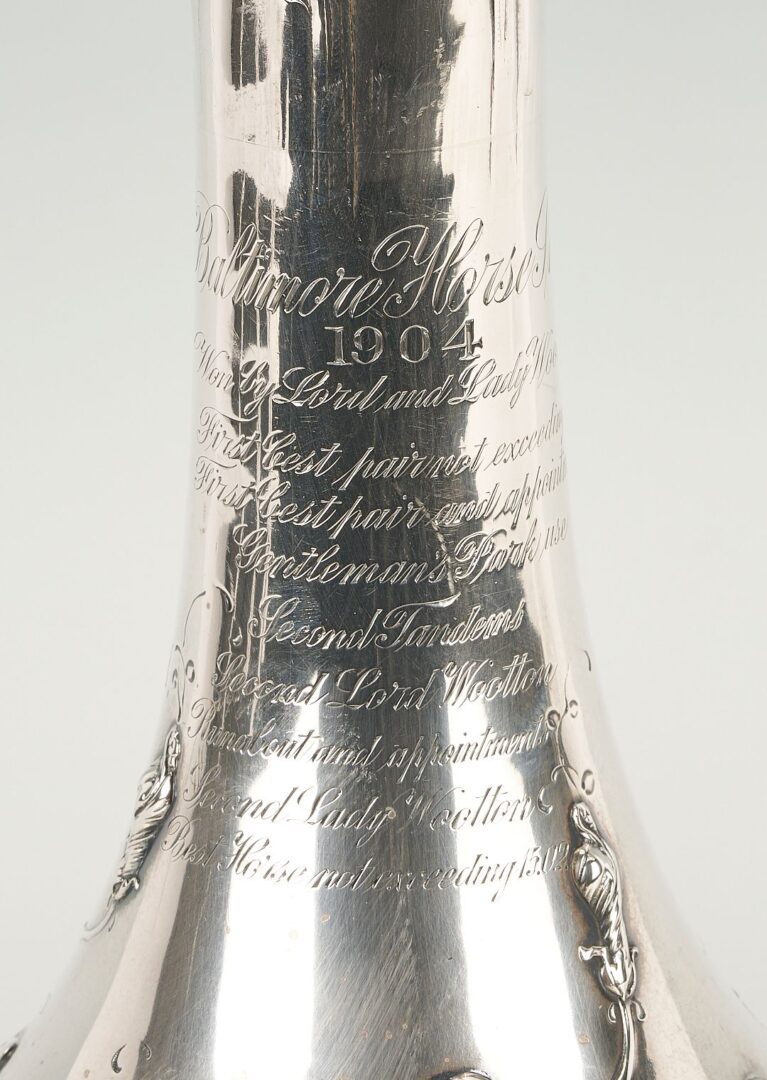 Lot 82: Large Sterling Silver Trophy Vase: Baltimore Horse Show  1904