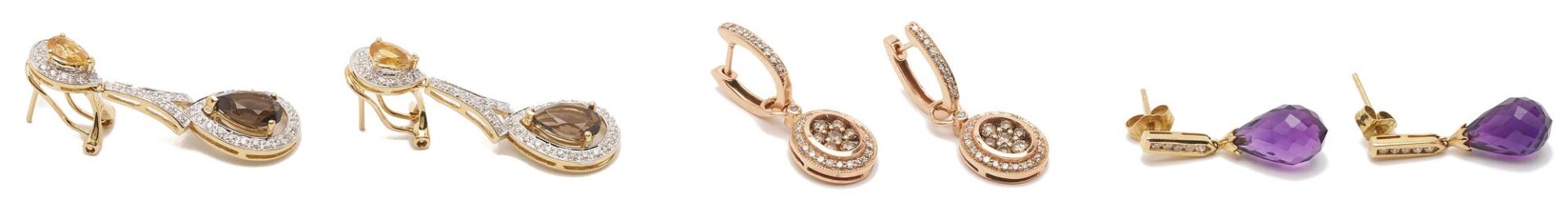 Lot 835: 3 Pair of 14K & Gemstone Earrings