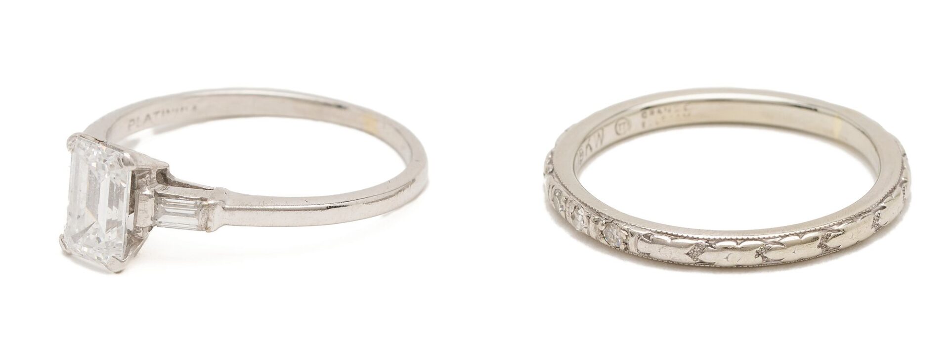 Lot 842: 18K Gold & Platinum Wedding Set