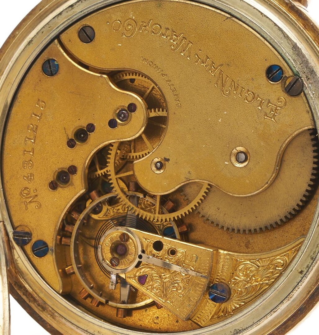 Lot 844: Elgin Pocketwatch w/ Chain and 18K Gold Spinner Fob