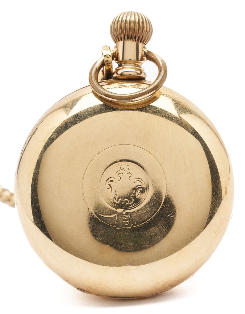 Lot 844: Elgin Pocketwatch w/ Chain and 18K Gold Spinner Fob