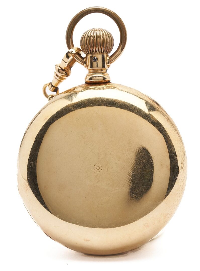 Lot 844: Elgin Pocketwatch w/ Chain and 18K Gold Spinner Fob