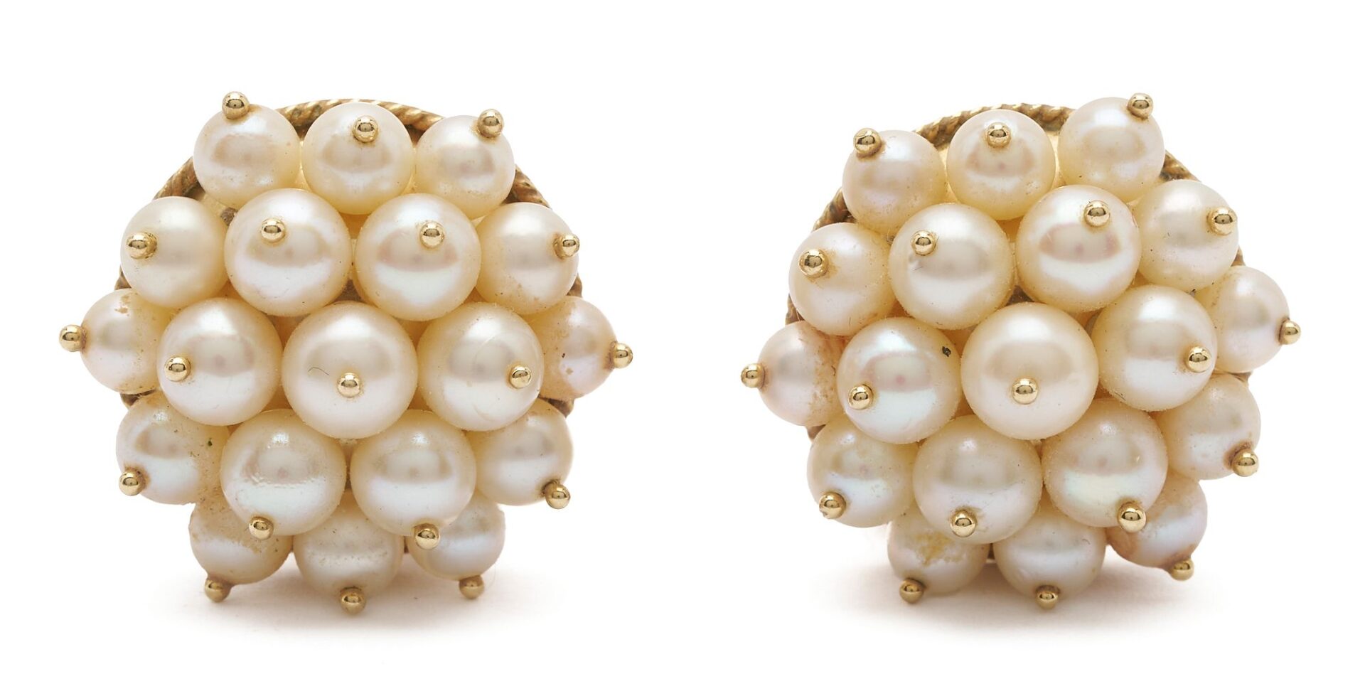 Lot 850: Pair 14K Gold & Pearl Cluster Earrings