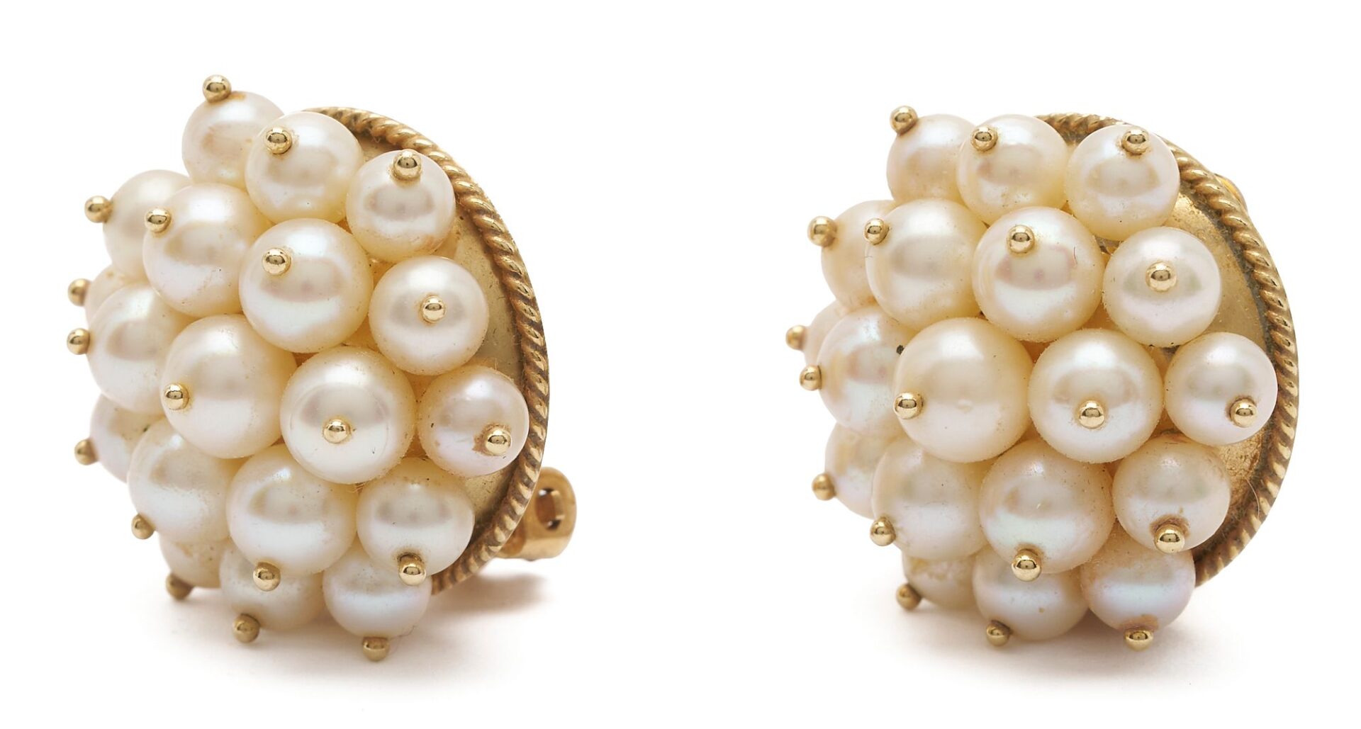 Lot 850: Pair 14K Gold & Pearl Cluster Earrings