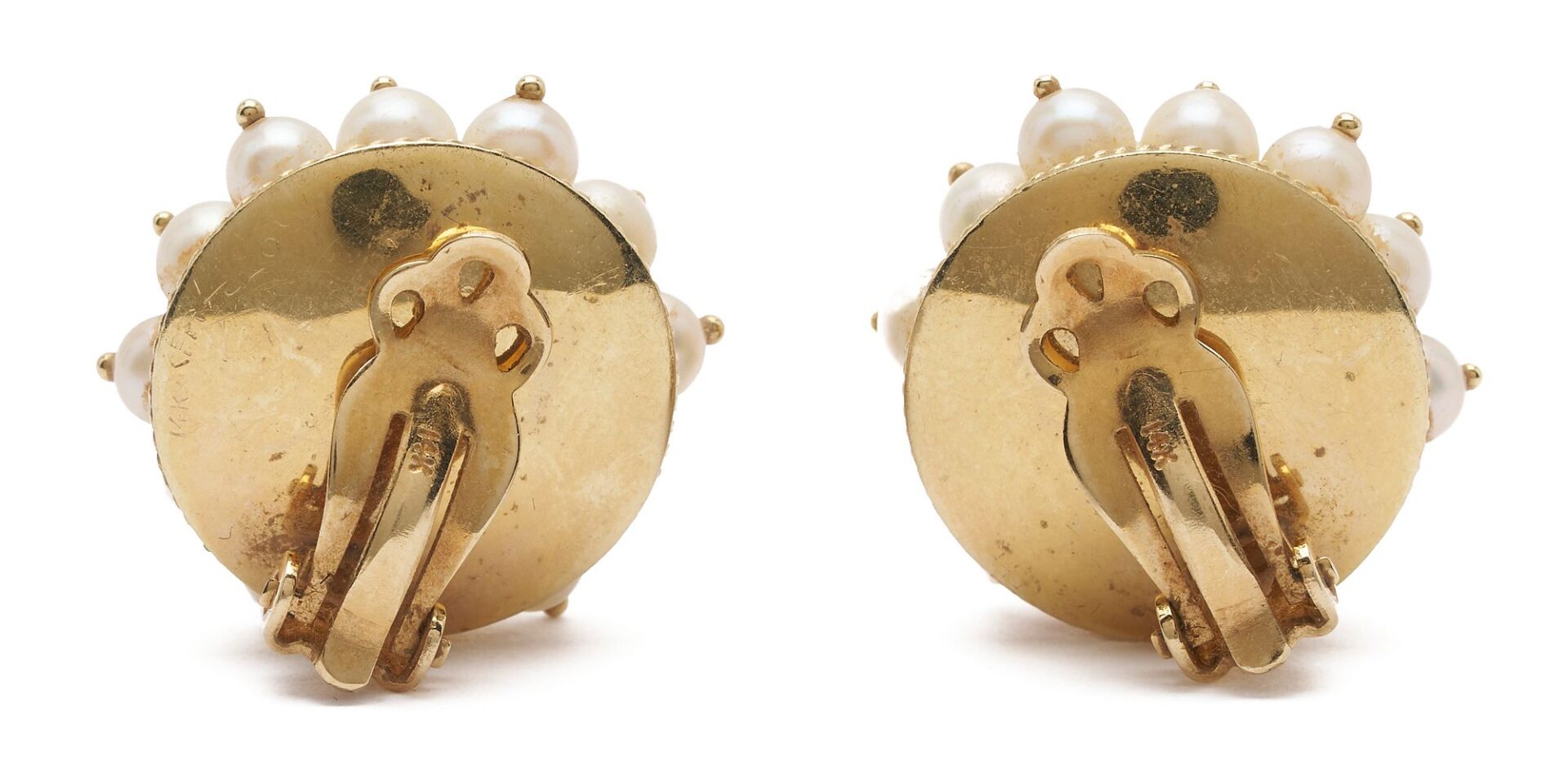 Lot 850: Pair 14K Gold & Pearl Cluster Earrings