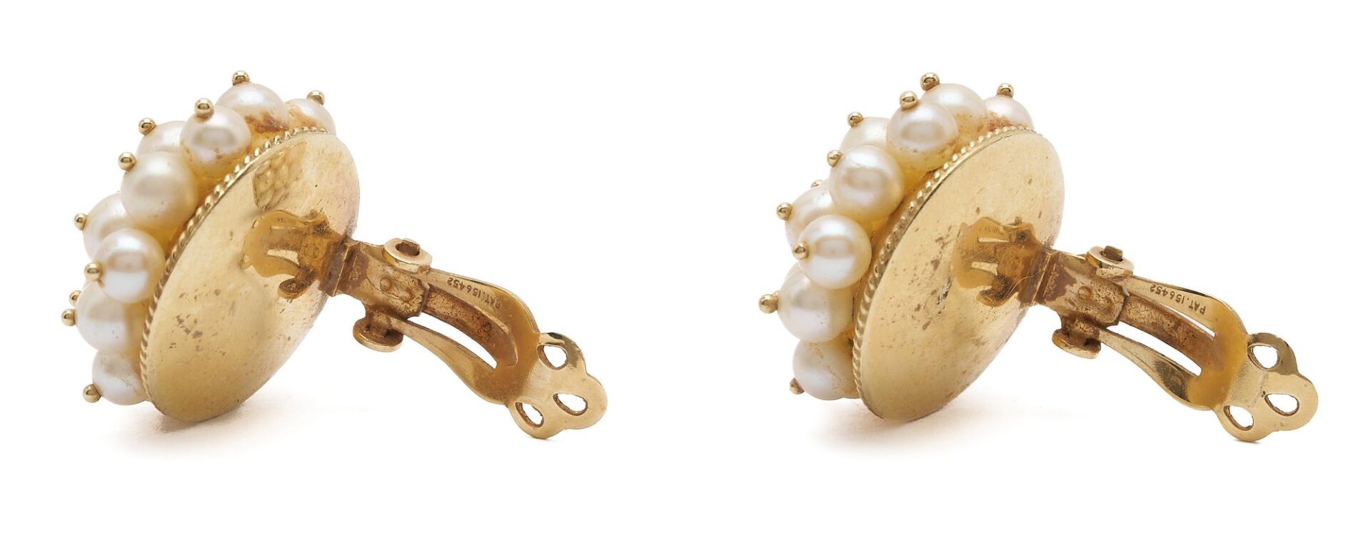 Lot 850: Pair 14K Gold & Pearl Cluster Earrings