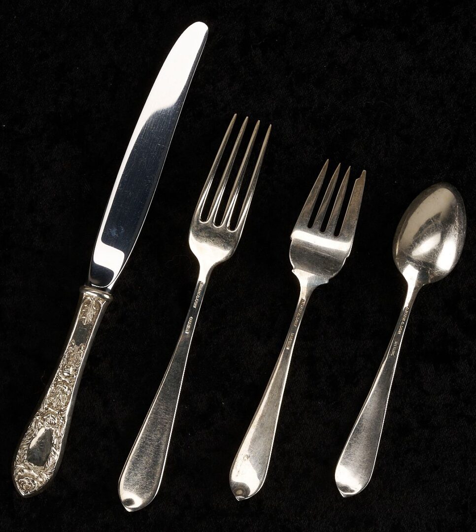 Lot 854: 19 pcs Kirk Rose Sterling Flatware plus 1 Sterling Plate