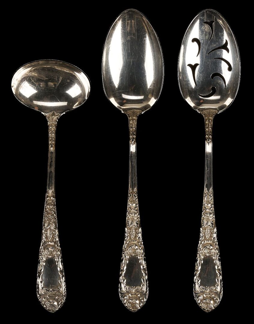 Lot 854: 19 pcs Kirk Rose Sterling Flatware plus 1 Sterling Plate