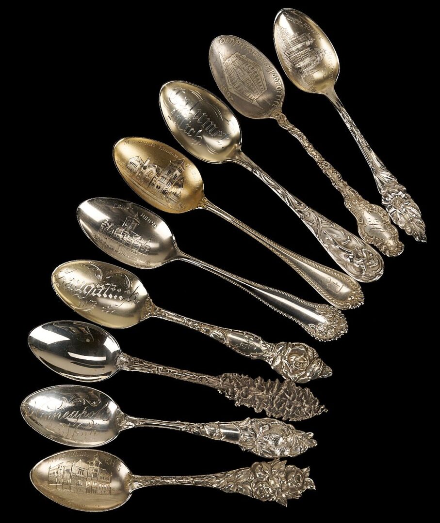 Lot 860: 30 Assorted Sterling Silver Souvenir Spoons