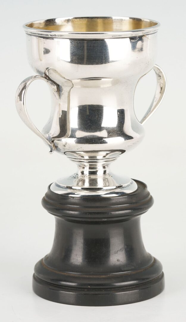Lot 863: 3 pcs Presentation Silver incl Golf Trophy Pitcher, USS California Plate