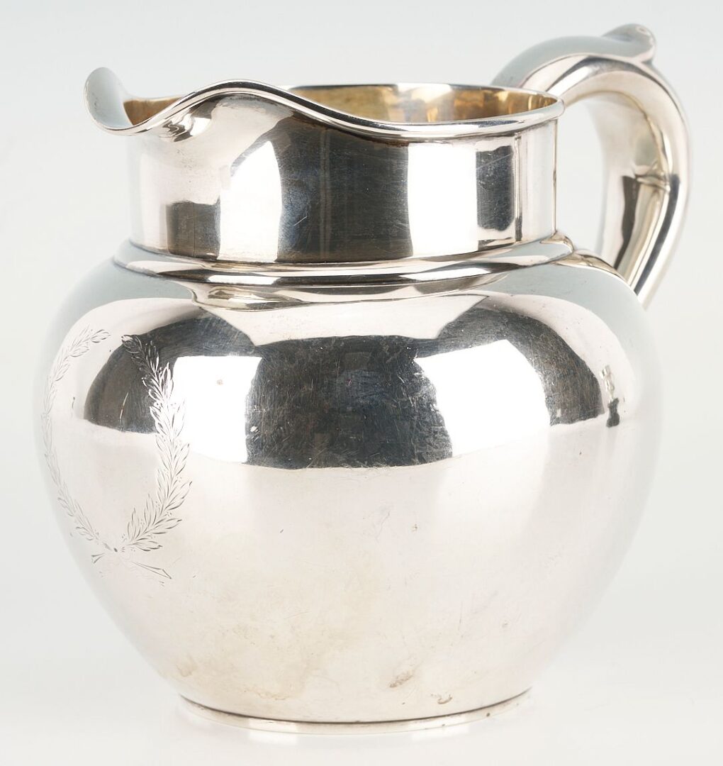 Lot 863: 3 pcs Presentation Silver incl Golf Trophy Pitcher, USS California Plate