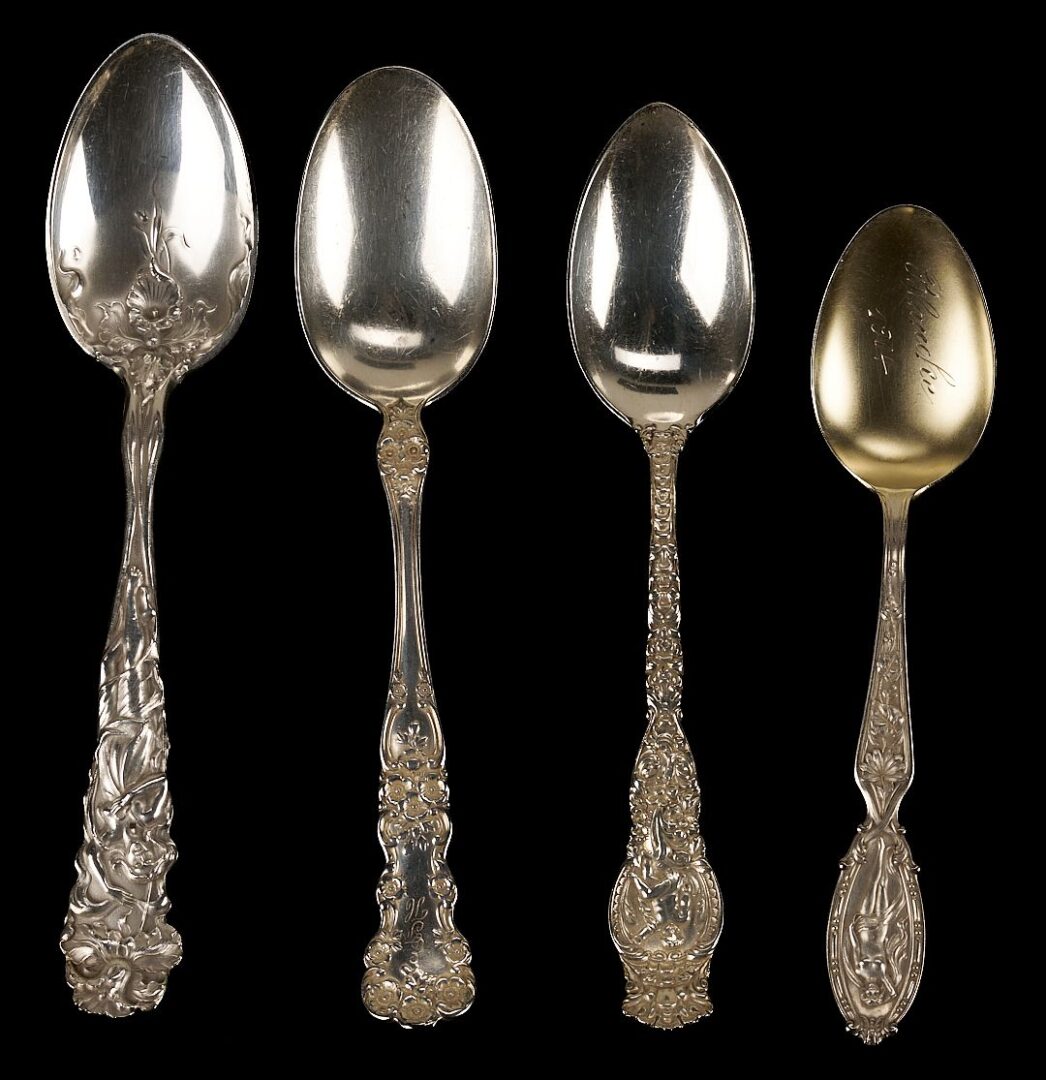Lot 866: 26 Assorted Antique Sterling Silver Spoons, incl. Monogrammed