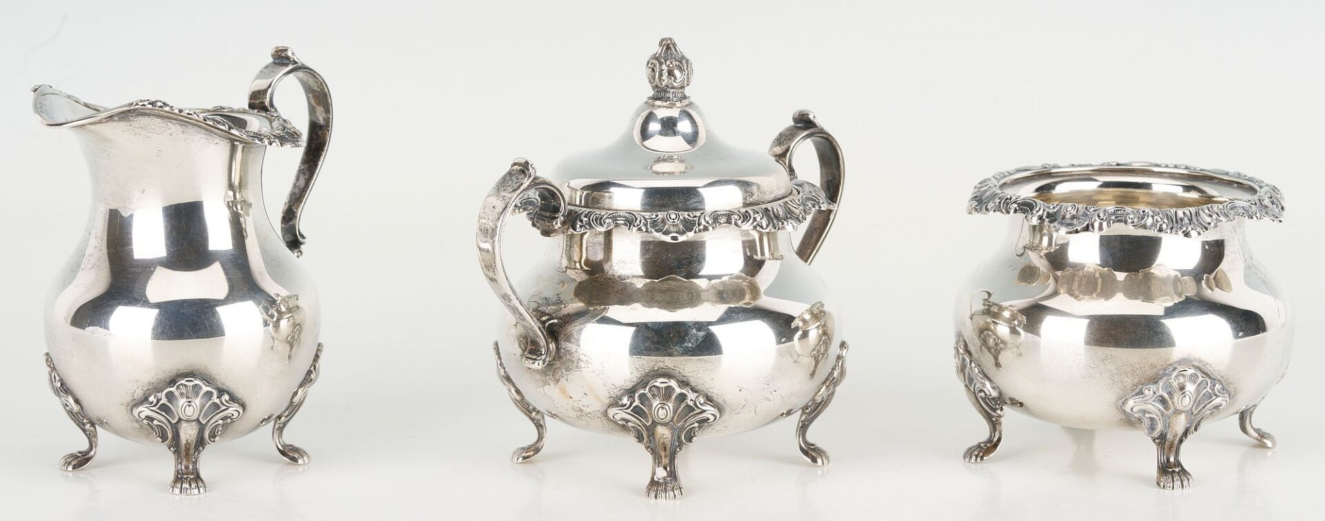 Lot 86: Gorham Strasbourg Sterling Tea Set, 5 pcs Plus s/p Tray