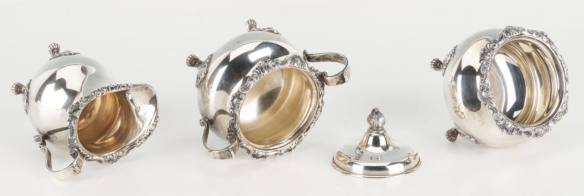 Lot 86: Gorham Strasbourg Sterling Tea Set, 5 pcs Plus s/p Tray