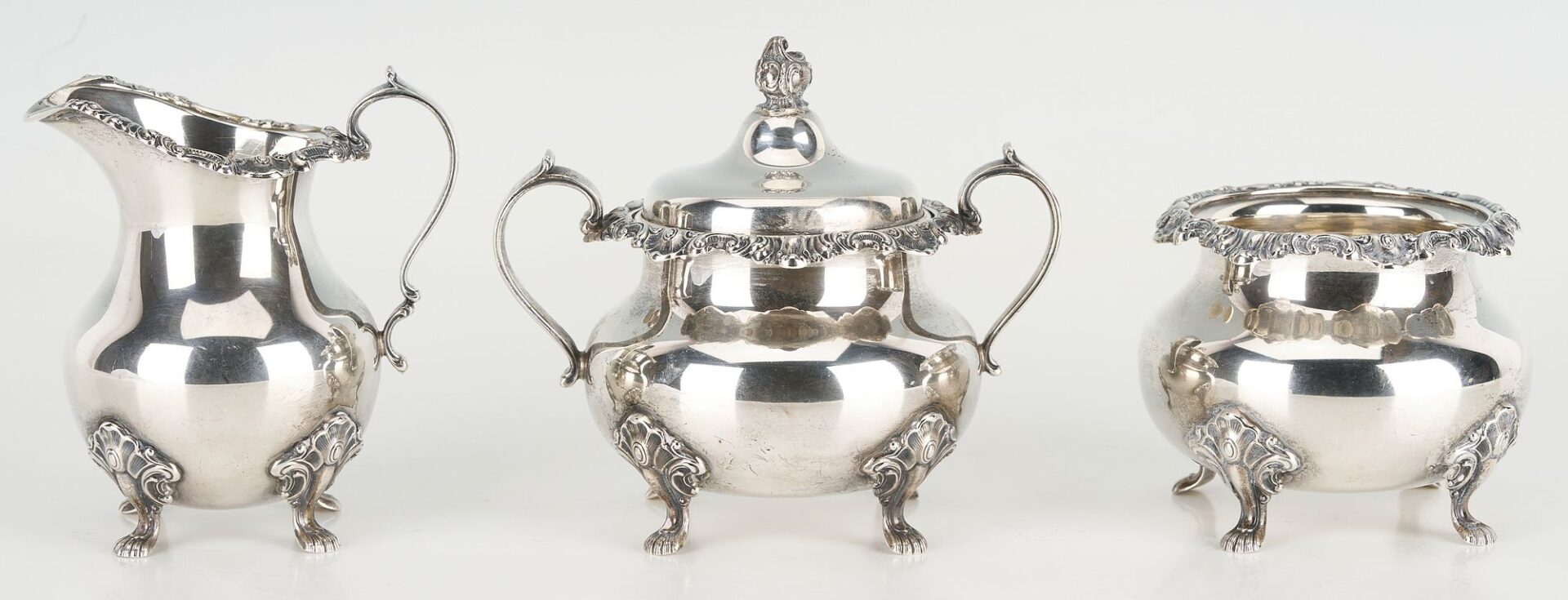 Lot 86: Gorham Strasbourg Sterling Tea Set, 5 pcs Plus s/p Tray