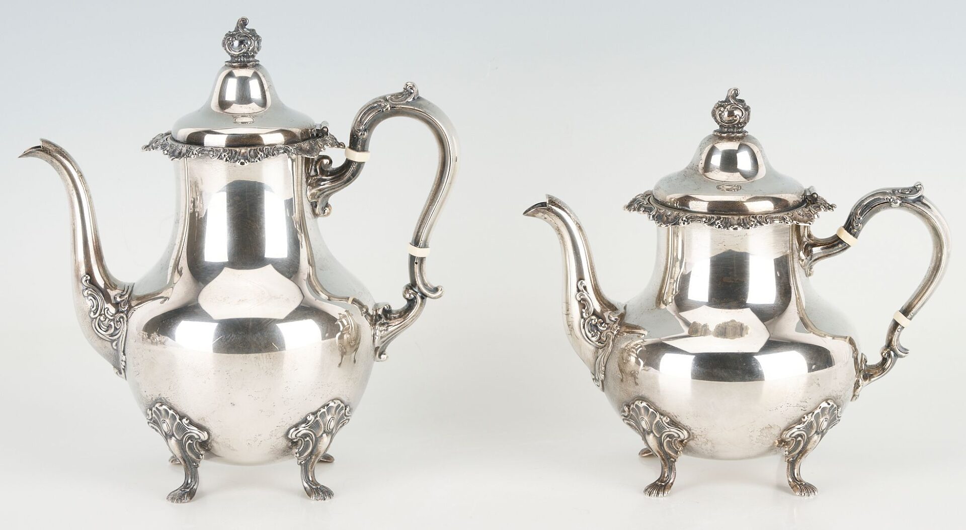 Lot 86: Gorham Strasbourg Sterling Tea Set, 5 pcs Plus s/p Tray