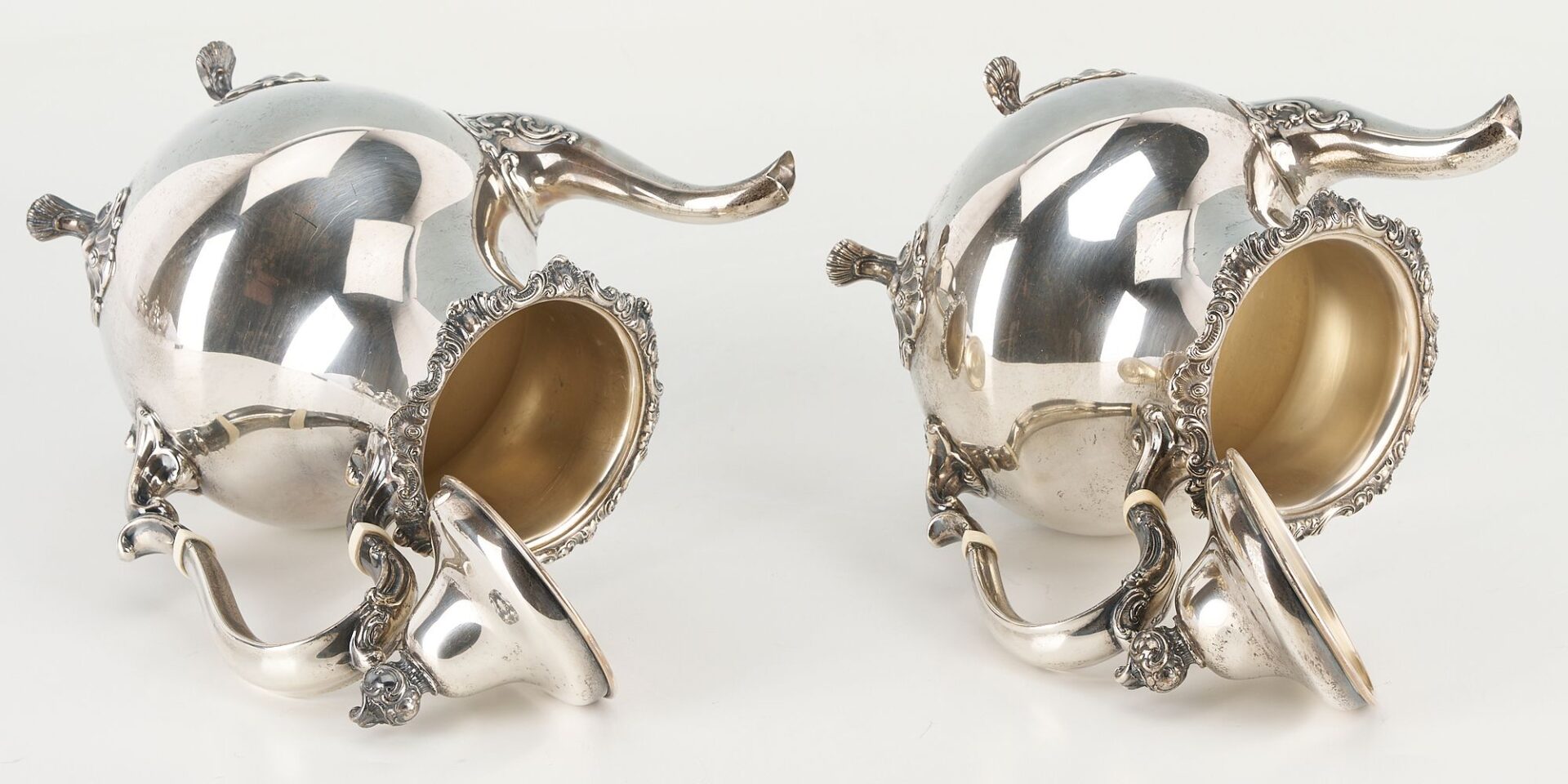 Lot 86: Gorham Strasbourg Sterling Tea Set, 5 pcs Plus s/p Tray