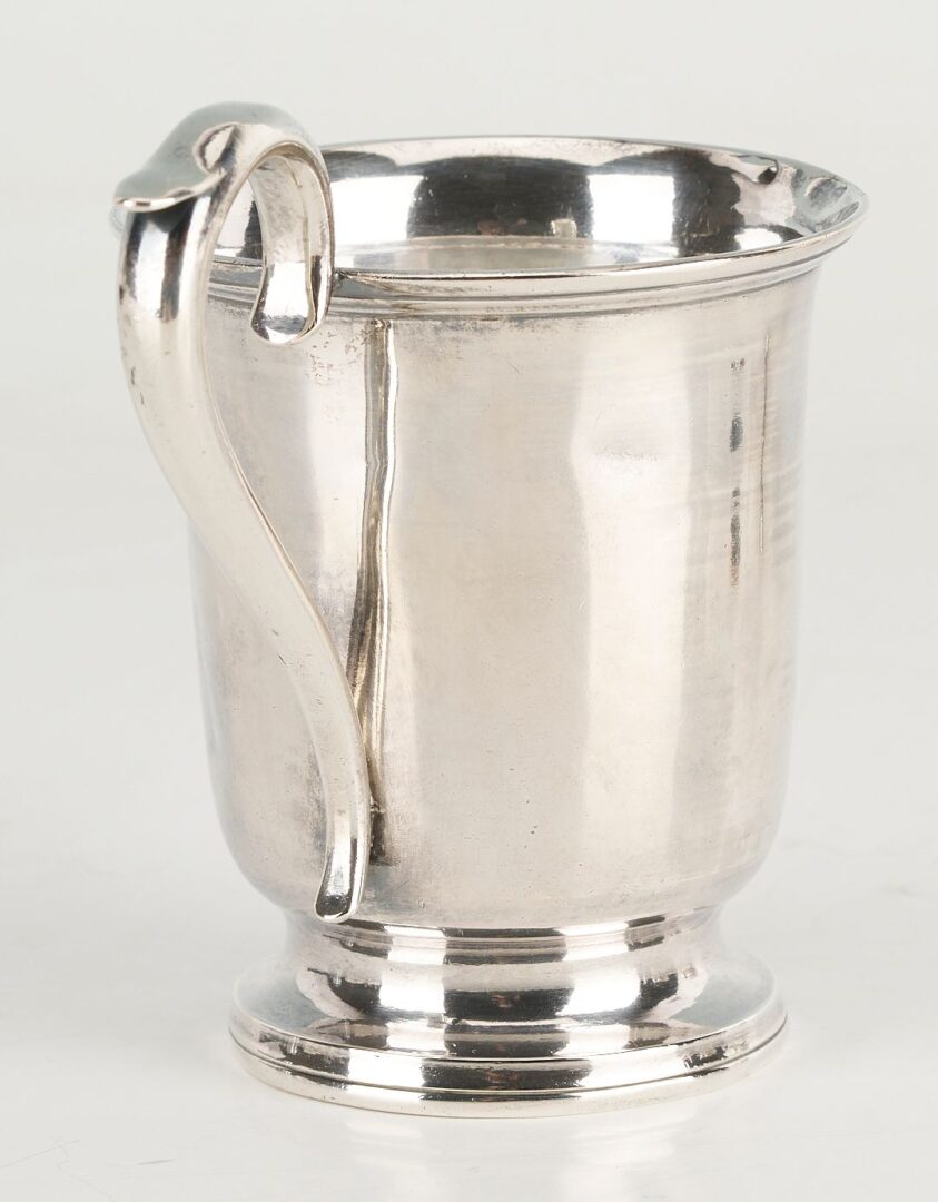 Lot 870: 6 pcs Coin Silver: 1 mug, 2 salts, 3 spoons