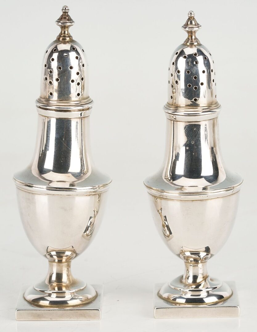 Lot 871: Assd. British Silver including Teapot, 2 creamers, cased Salt and Pepper