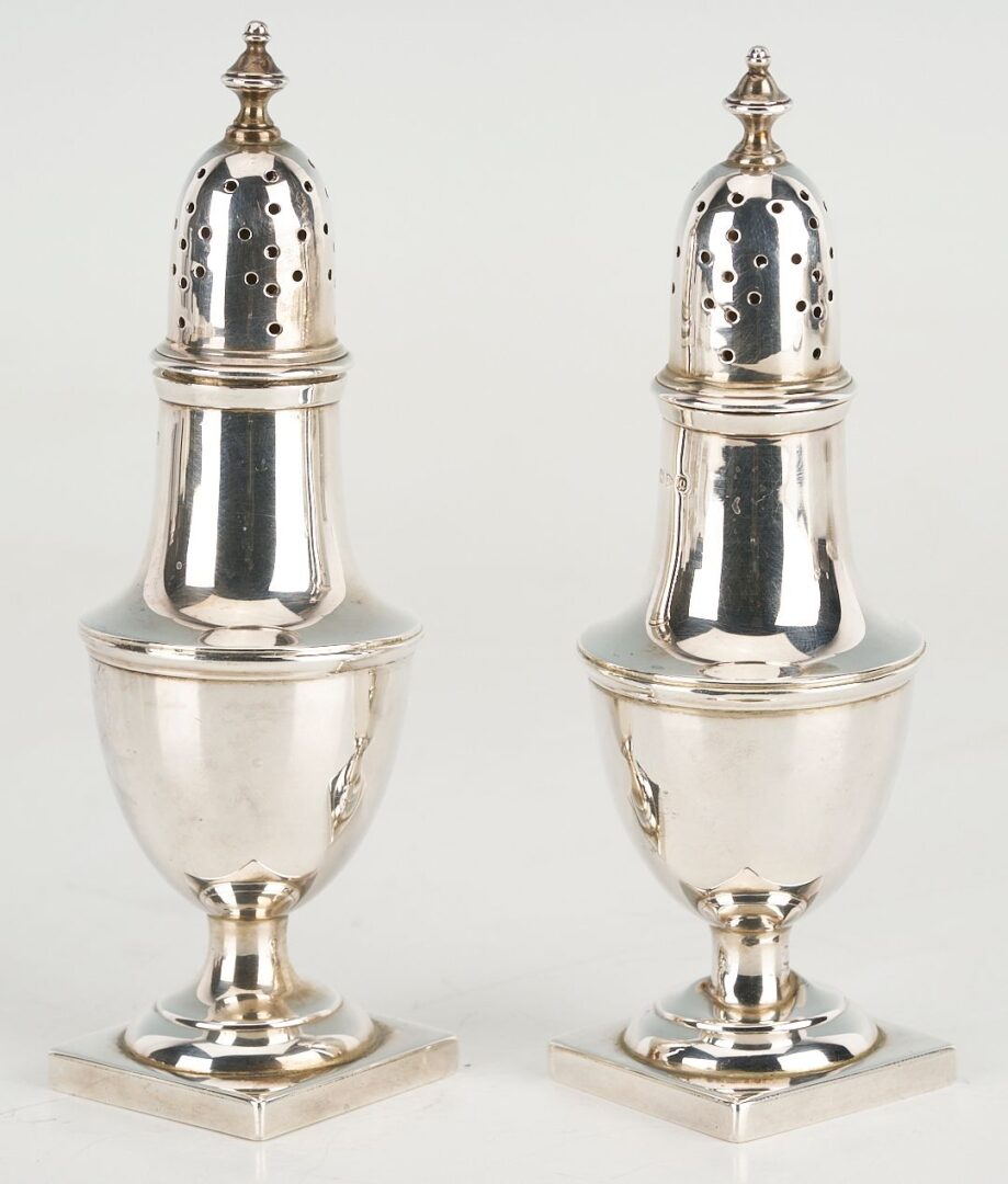Lot 871: Assd. British Silver including Teapot, 2 creamers, cased Salt and Pepper
