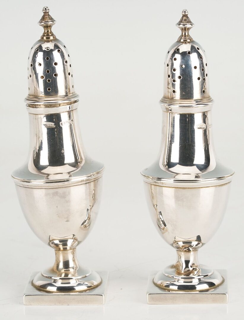 Lot 871: Assd. British Silver including Teapot, 2 creamers, cased Salt and Pepper