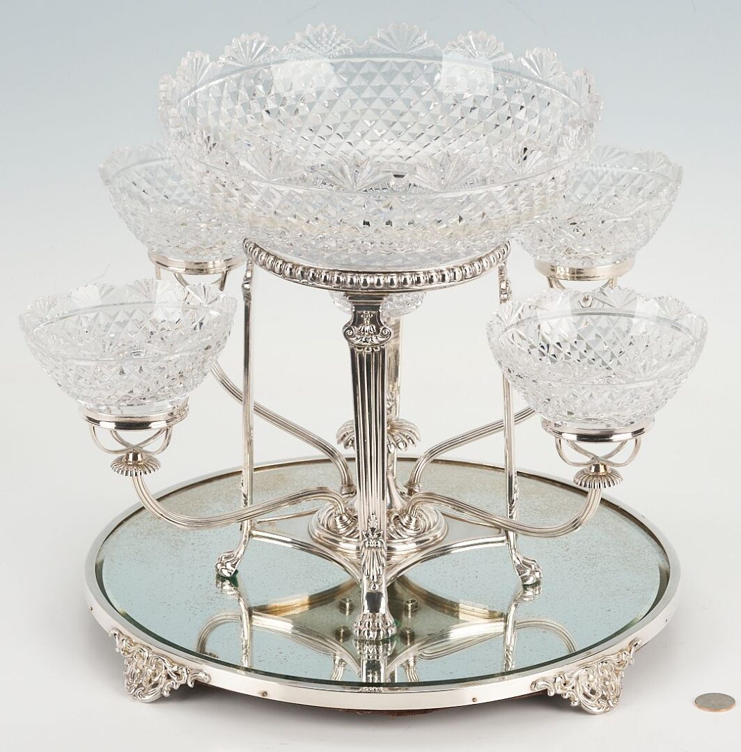 Lot 872: Silverplated Epergne and Plateau