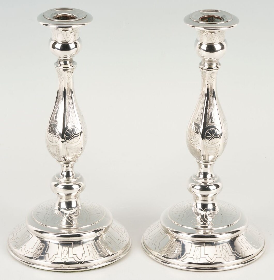 Lot 875: Pair of 19th c. Continental Silver Candlesticks