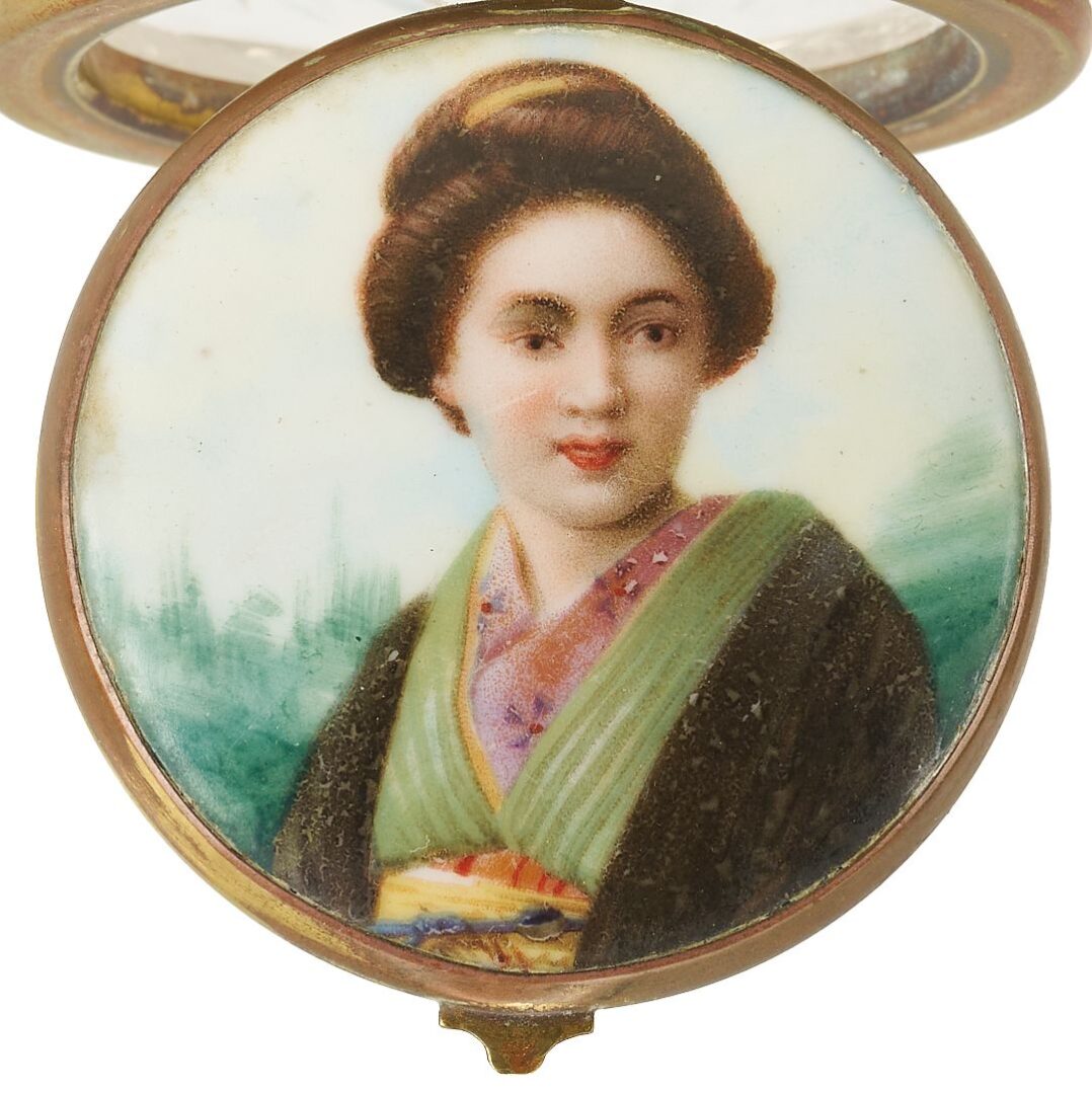 Lot 878: Geisha Cutglass Powder Box & Minature French Chest
