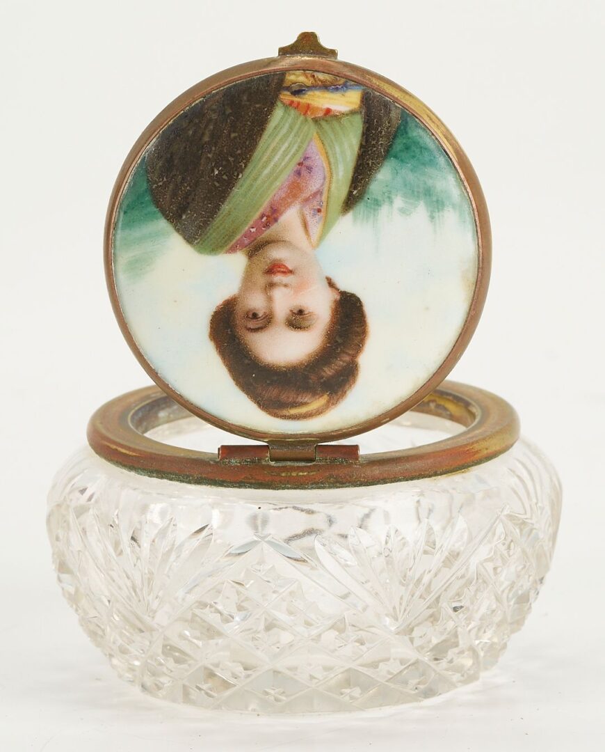 Lot 878: Geisha Cutglass Powder Box & Minature French Chest