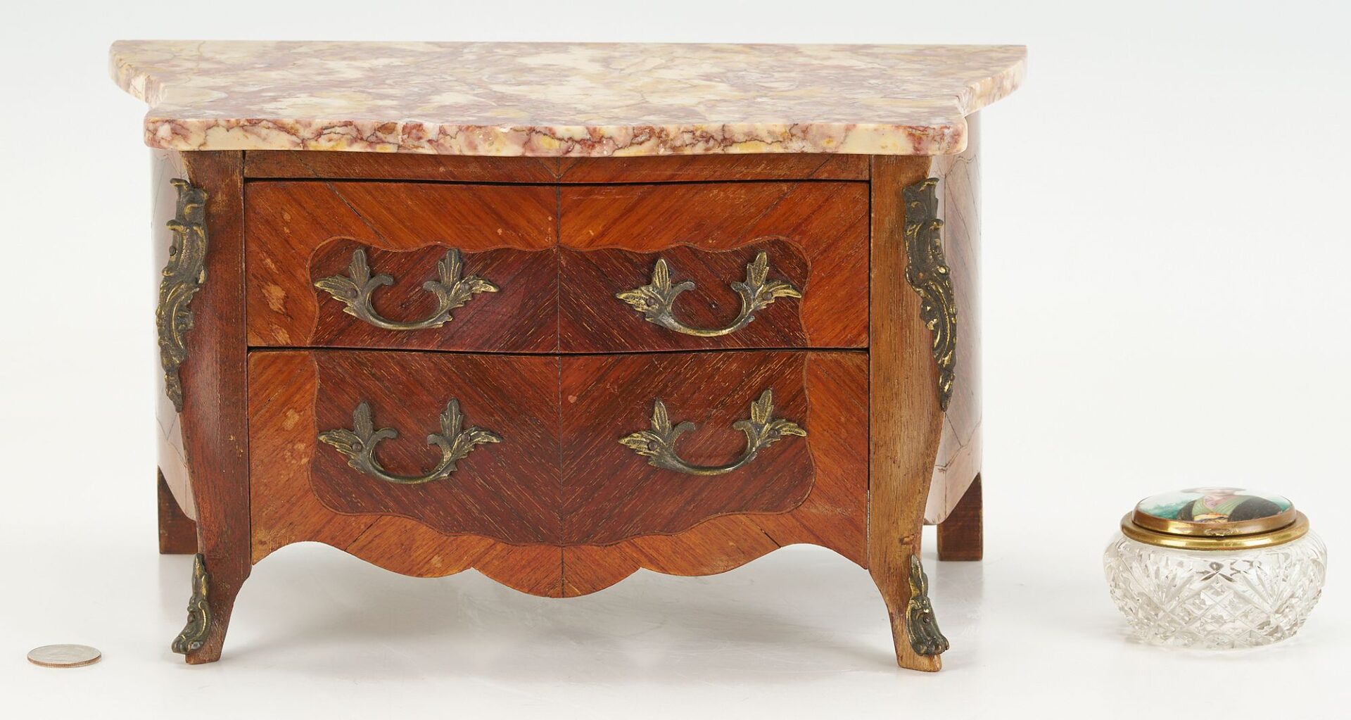 Lot 878: Geisha Cutglass Powder Box & Minature French Chest
