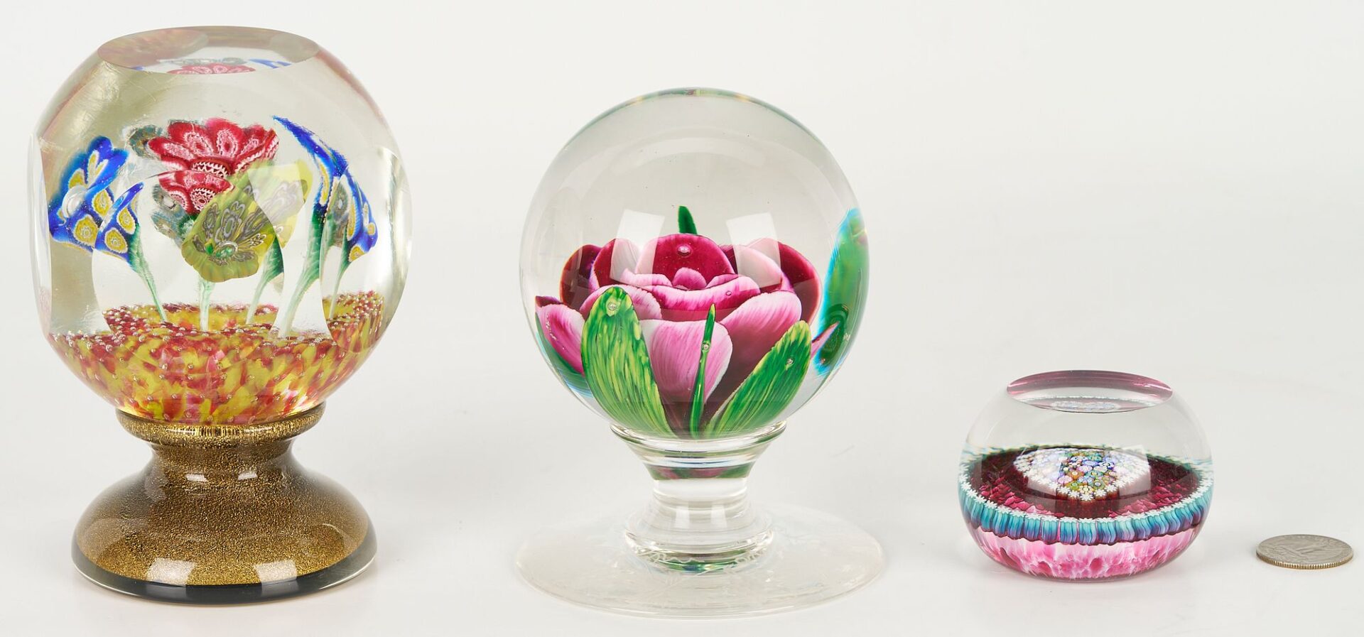 Lot 886: 3 Art Glass Paperweights Incl. Pairpoint