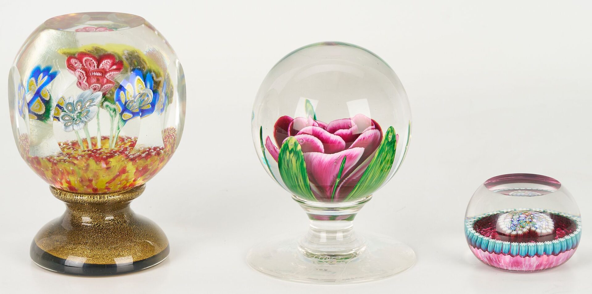 Lot 886: 3 Art Glass Paperweights Incl. Pairpoint