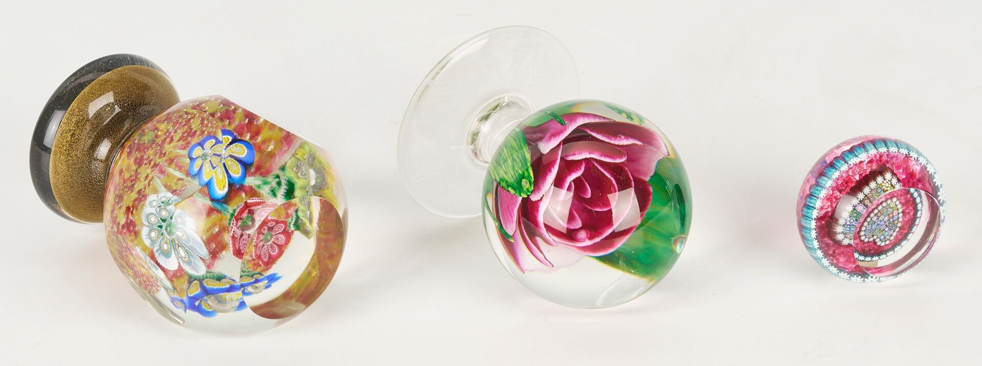 Lot 886: 3 Art Glass Paperweights Incl. Pairpoint