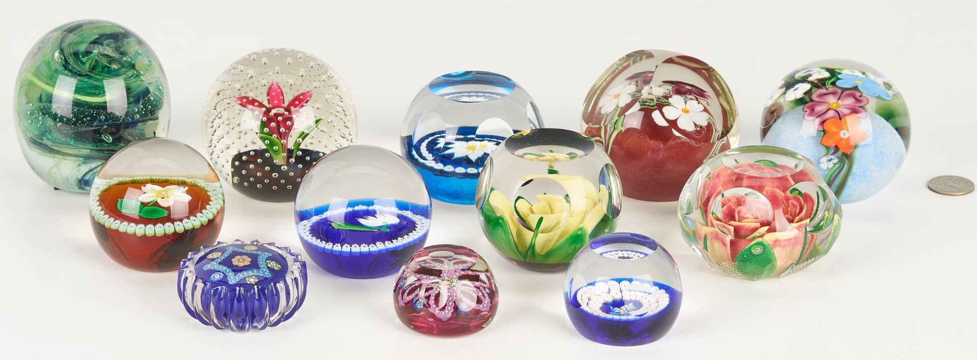 Lot 887: 12 Art Glass Paperweights, incl. Orient & Flume