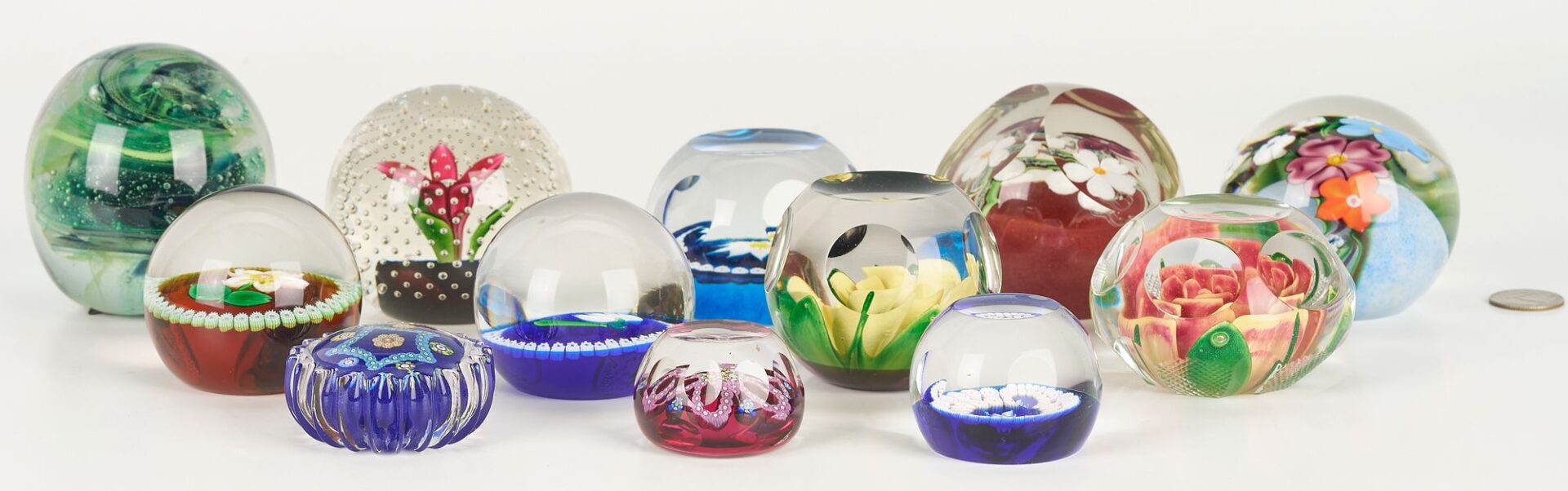 Lot 887: 12 Art Glass Paperweights, incl. Orient & Flume