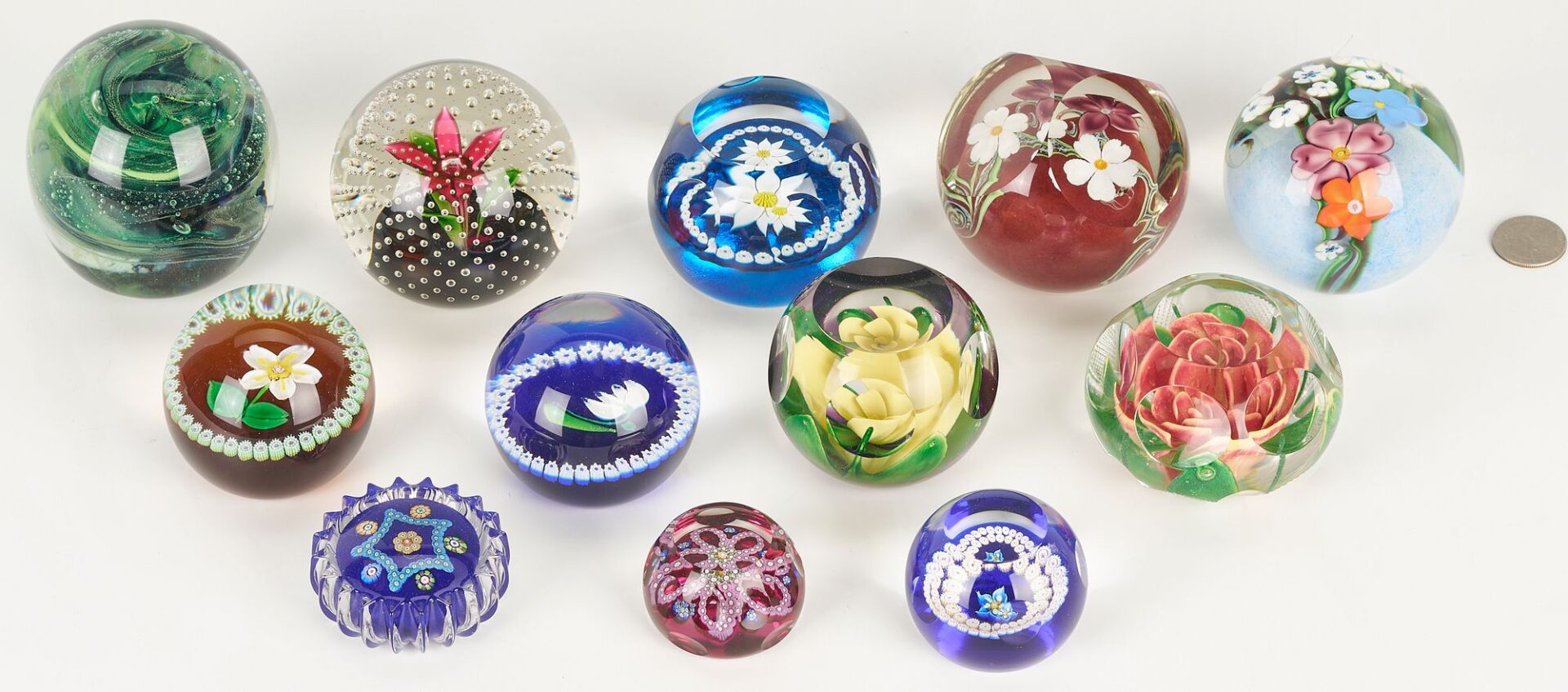 Lot 887: 12 Art Glass Paperweights, incl. Orient & Flume