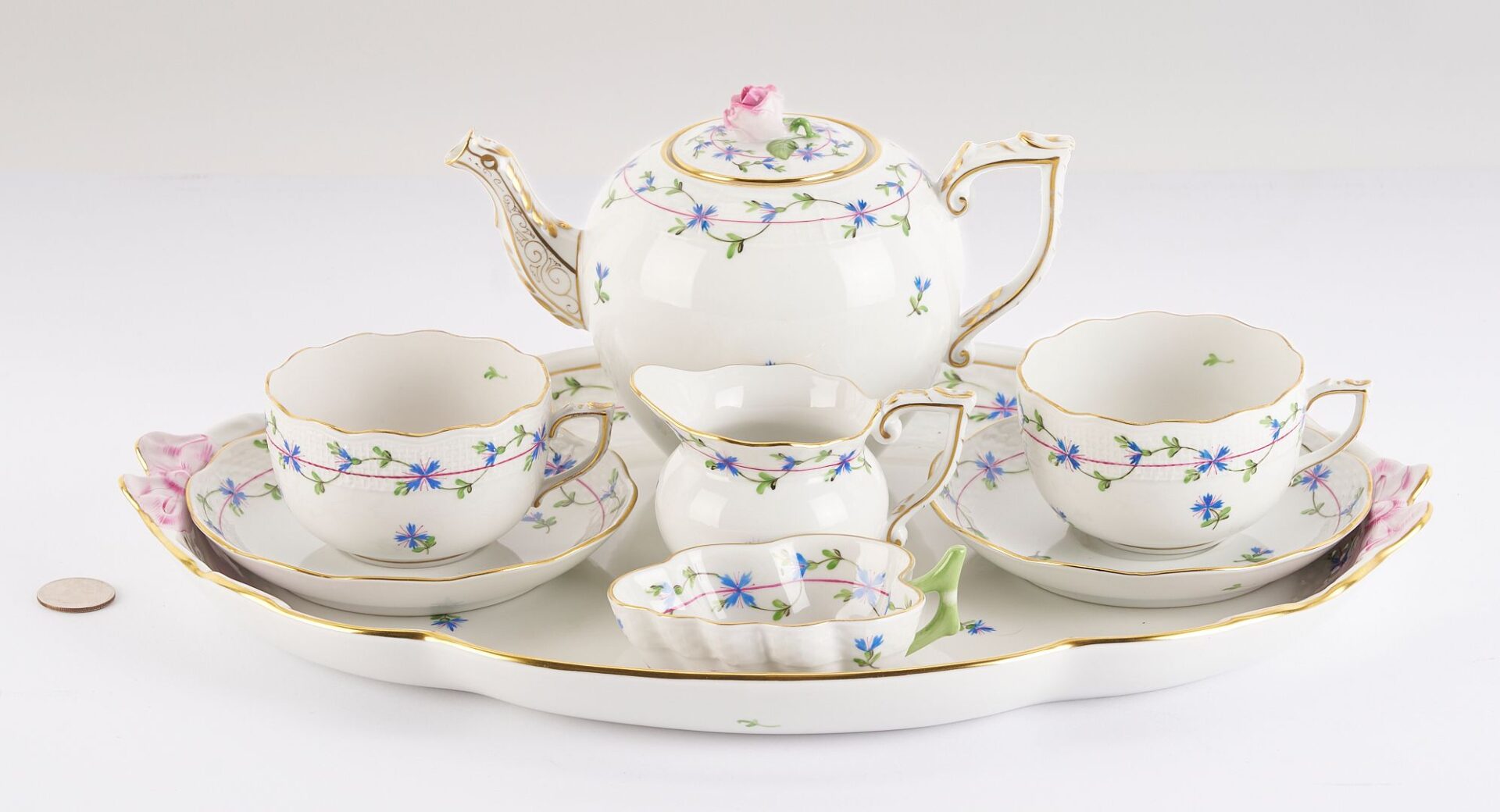 Lot 888: Herend Blue Garland Pattern Porcelain Tea Service, 8 pcs