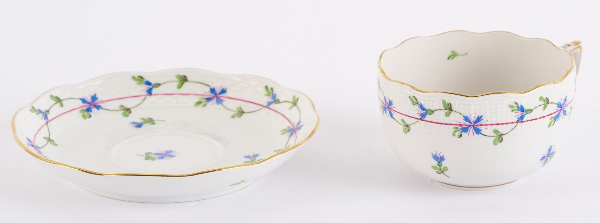 Lot 888: Herend Blue Garland Pattern Porcelain Tea Service, 8 pcs