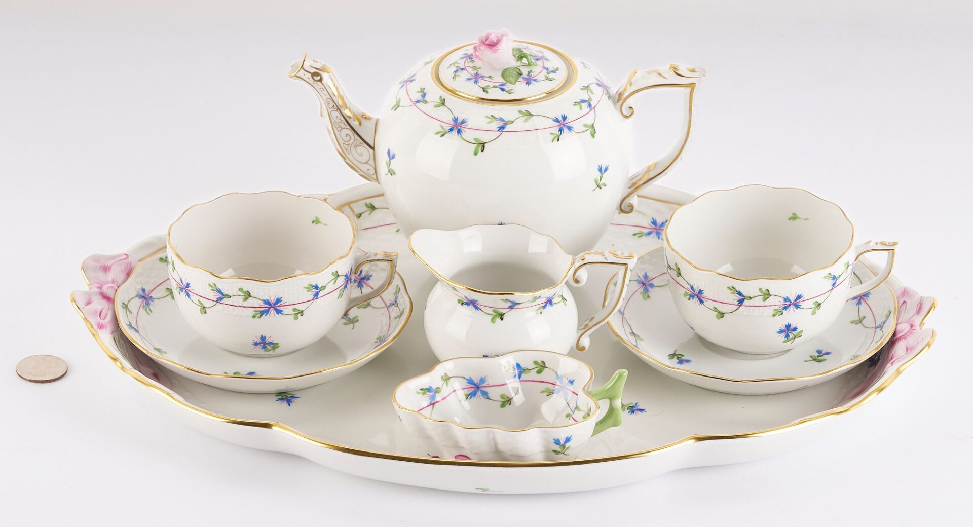 Lot 888: Herend Blue Garland Pattern Porcelain Tea Service, 8 pcs