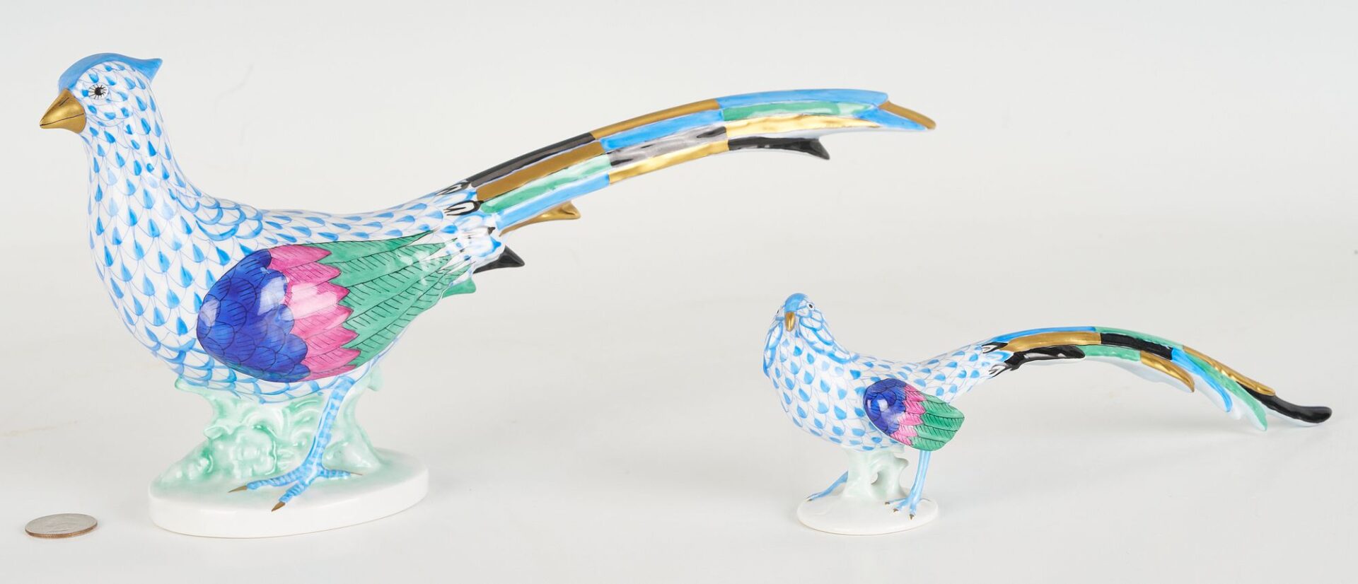 Lot 889: 2 Herend Blue Fishnet Porcelain Pheasants