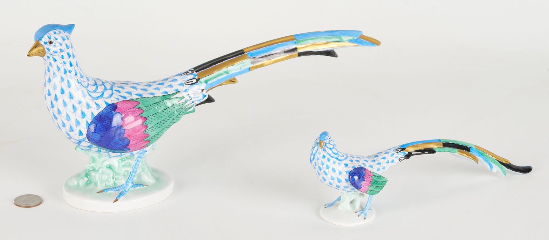 Lot 889: 2 Herend Blue Fishnet Porcelain Pheasants