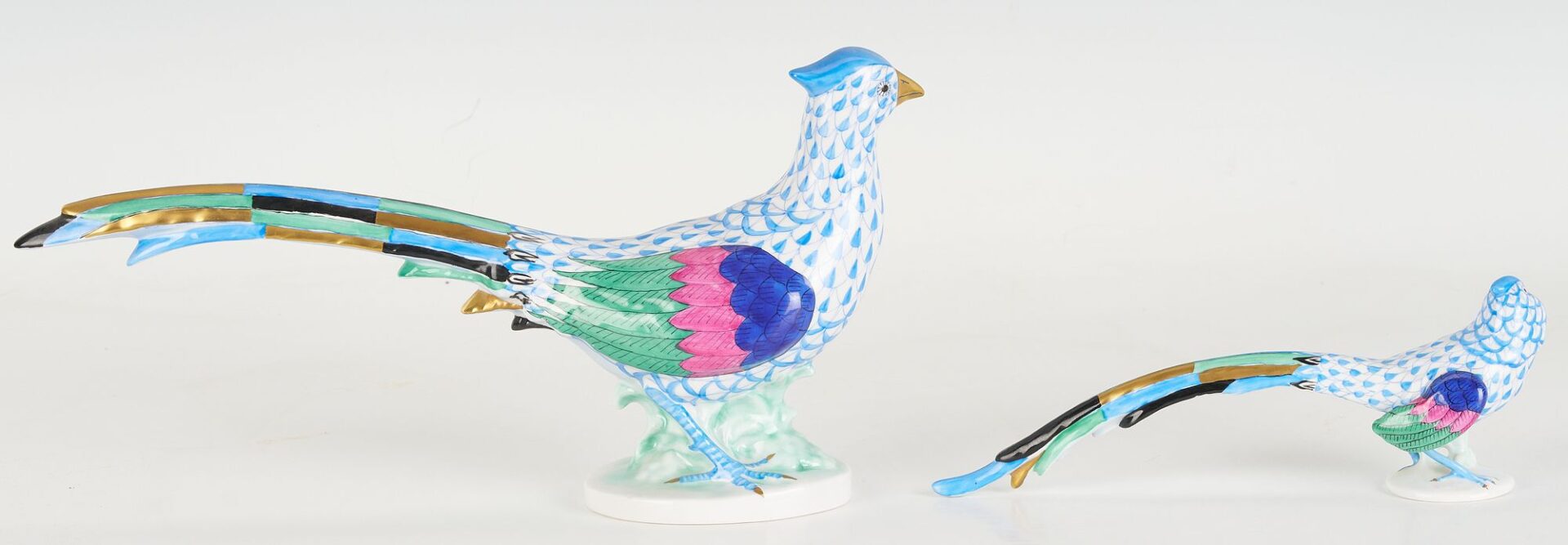 Lot 889: 2 Herend Blue Fishnet Porcelain Pheasants