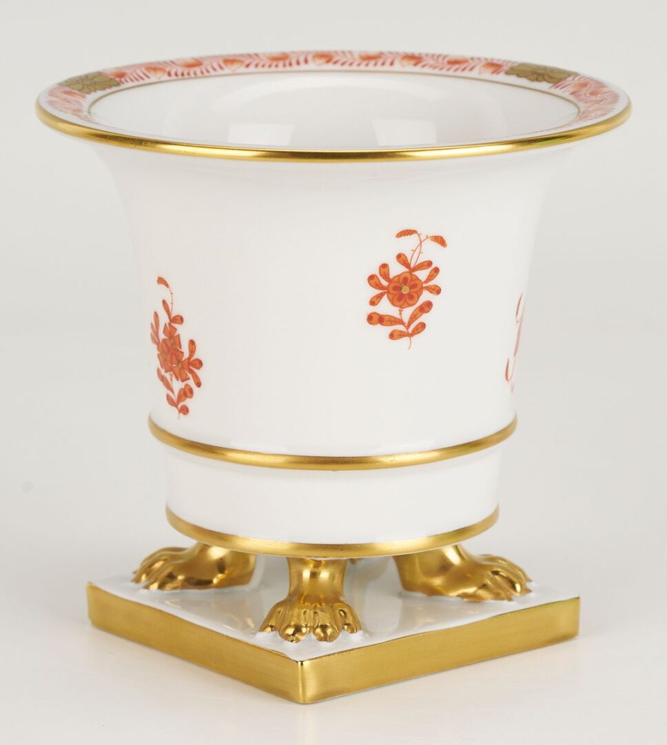 Lot 890: 2 Herend Porcelain Items plus Steuben Green Glass Vase