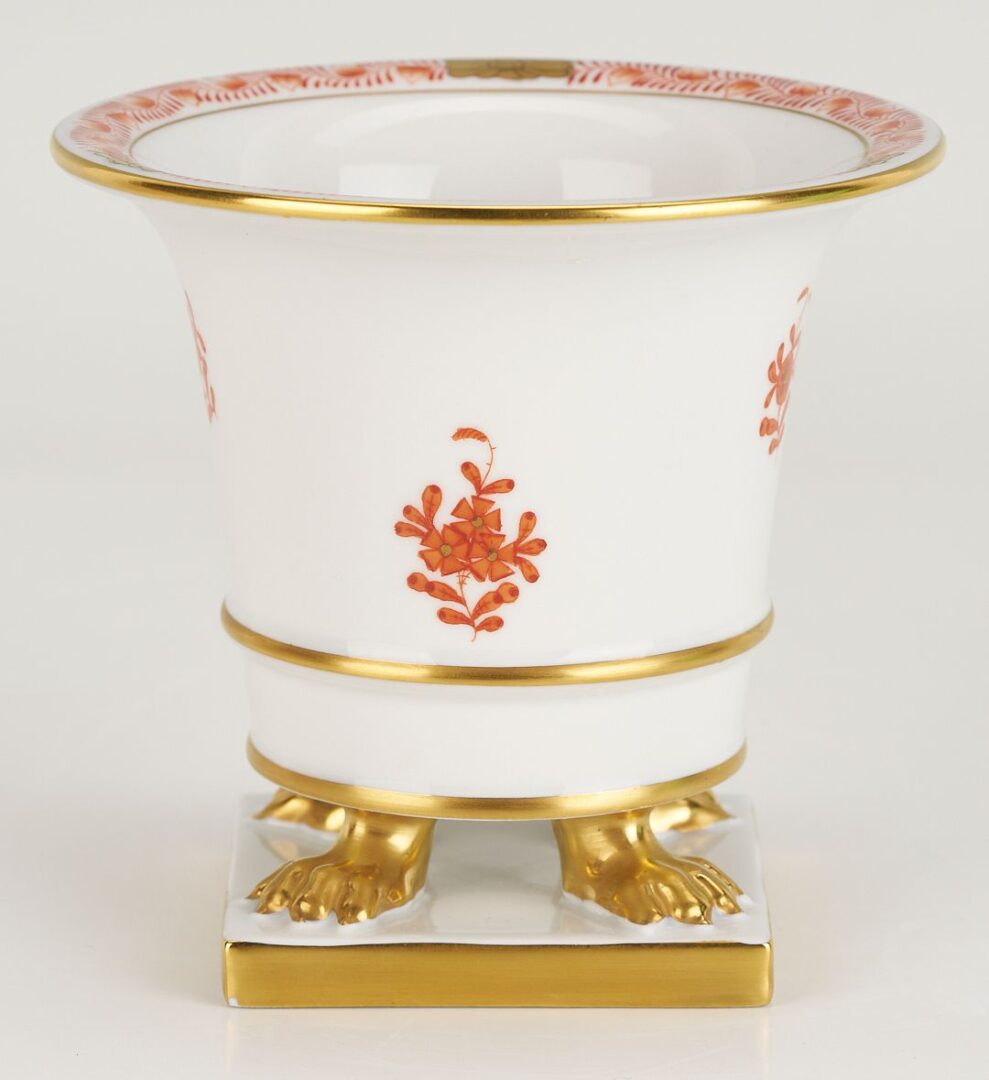 Lot 890: 2 Herend Porcelain Items plus Steuben Green Glass Vase