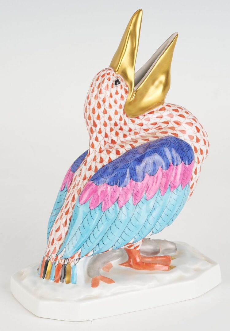 Lot 891: Large Herend Fishnet Porcelain Pelican